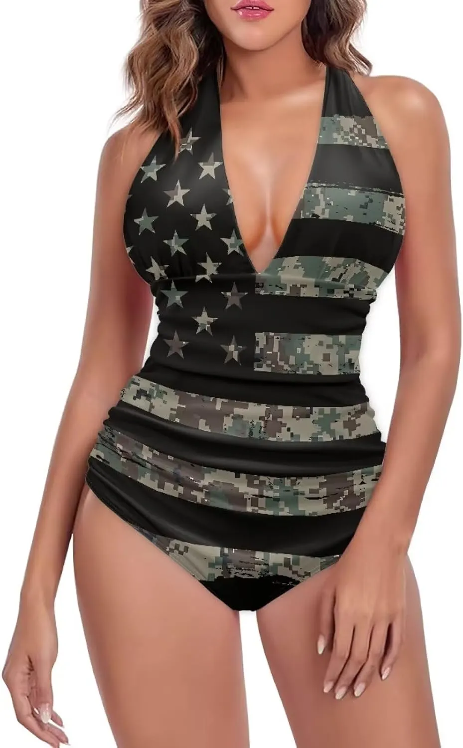 One Piece Bikini Bathing Suit Swimsuit for Women Sexy Tummy Control Bikini Swimsuit V Neck Halter Bikini Swimwear