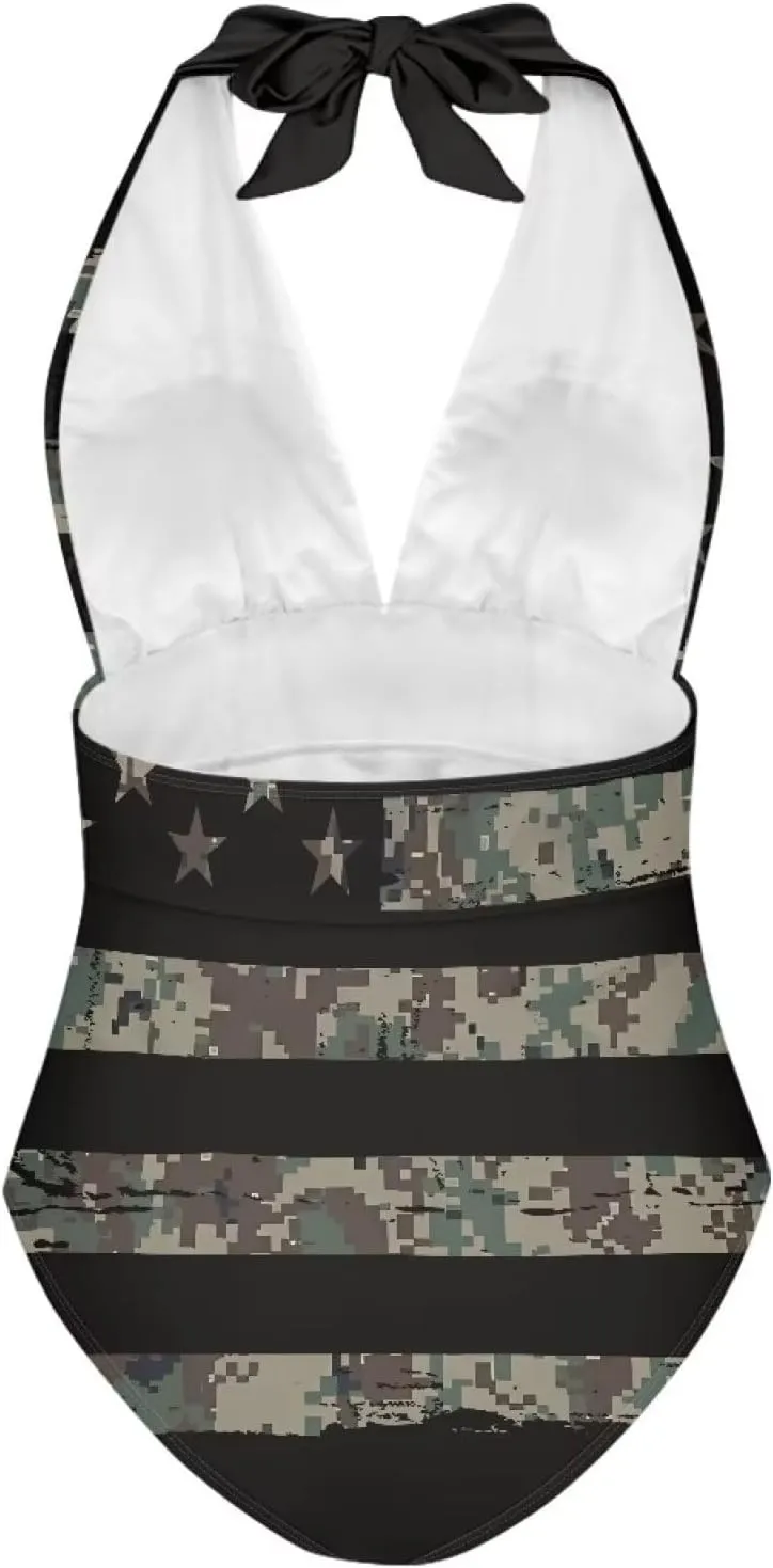 One Piece Bikini Bathing Suit Swimsuit for Women Sexy Tummy Control Bikini Swimsuit V Neck Halter Bikini Swimwear