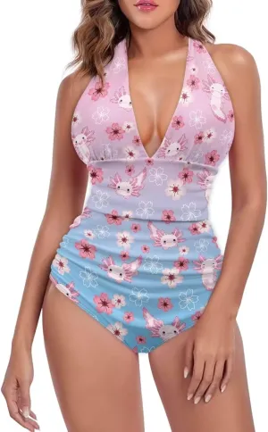 One Piece Bikini Bathing Suit Swimsuit for Women Sexy Tummy Control Bikini Swimsuit V Neck Halter Bikini Swimwear