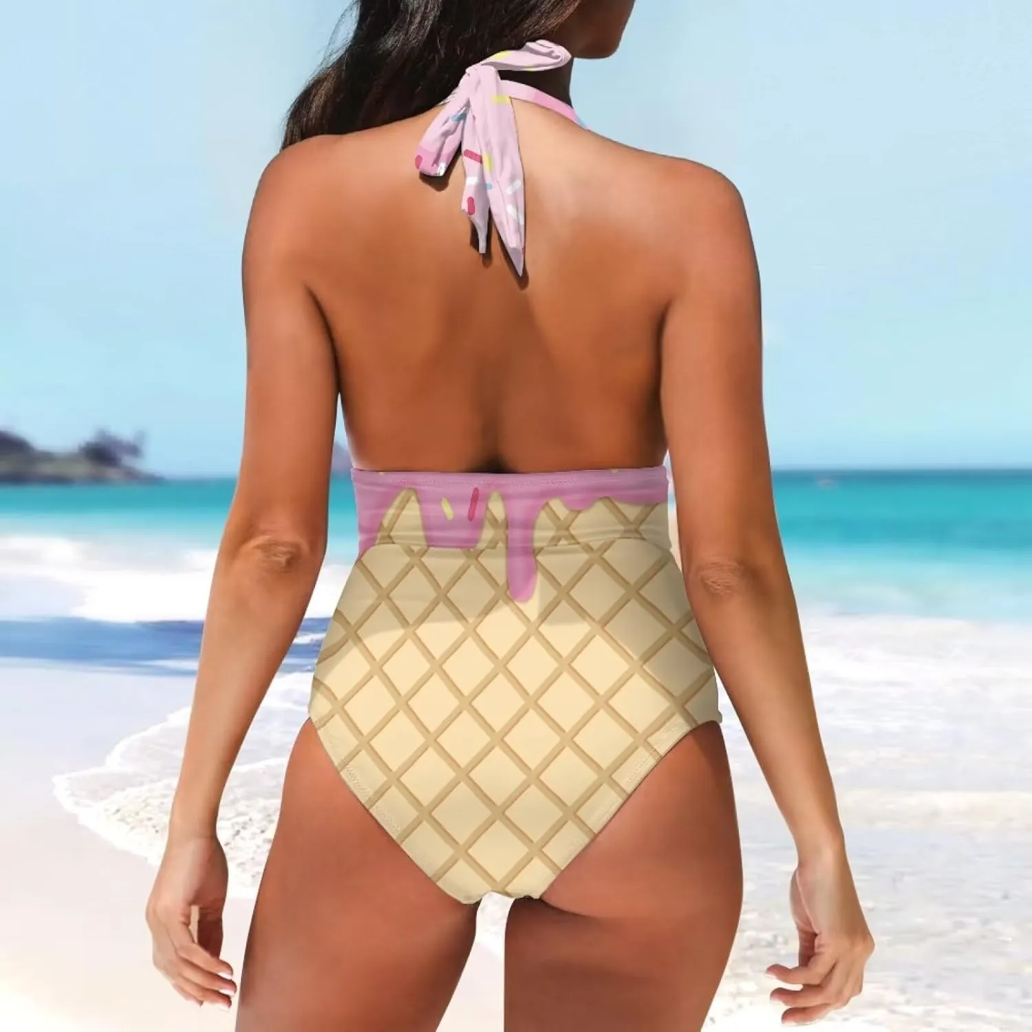One Piece Bikini Bathing Suit Swimsuit for Women Sexy Tummy Control Bikini Swimsuit V Neck Halter Bikini Swimwear