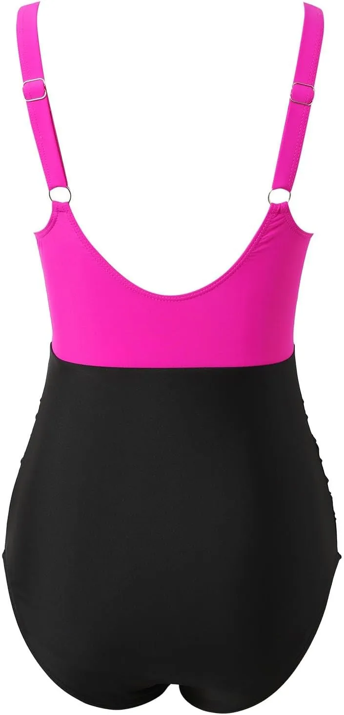 One Piece Swimsuit Women Push up Swimsuits Full Coverage Bathing Suit Vintage Tummy Control Scoop Neck Swimwear