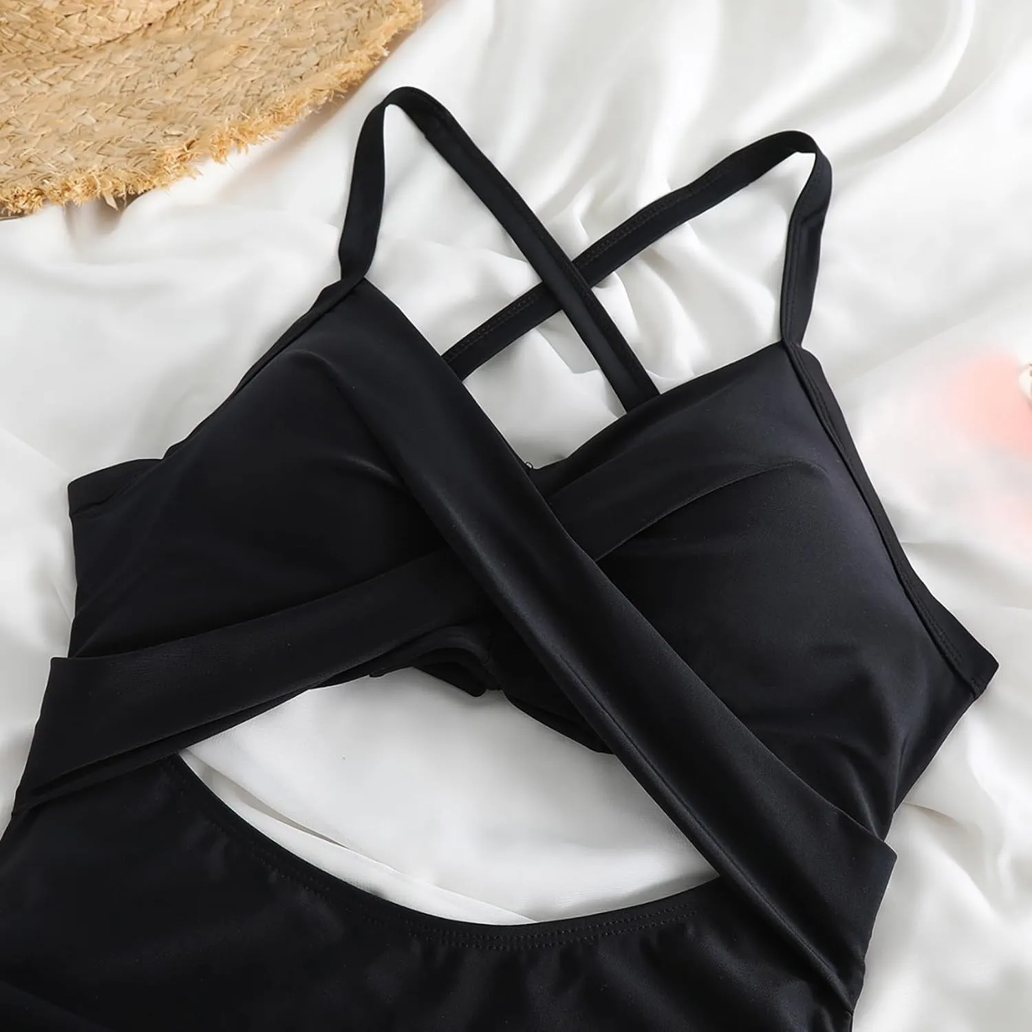 One Piece Swimsuit Women Sexy Tummy Control Cutout High Waisted Bathing Suit Halter Neck Criss Cross Back Swimsuits
