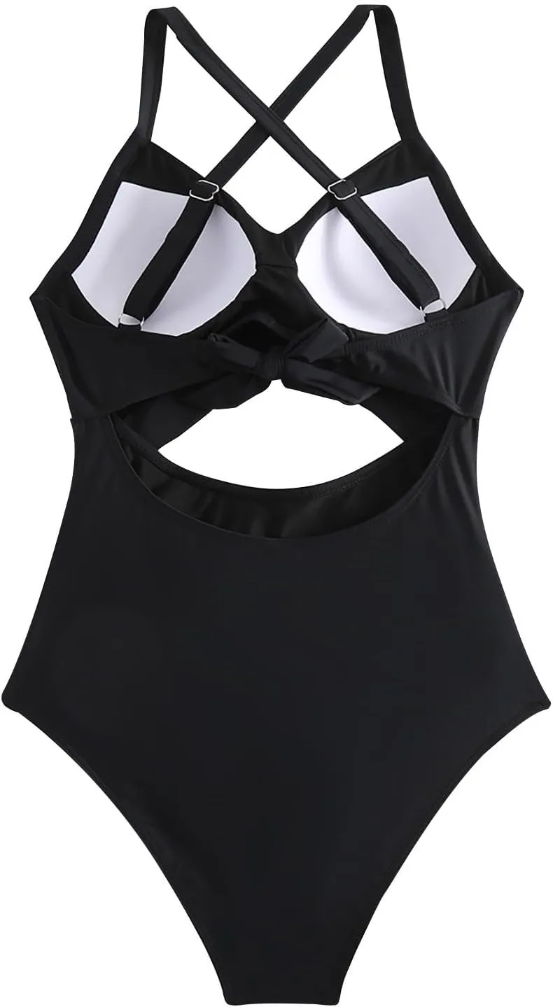 One Piece Swimsuit Women Sexy Tummy Control Cutout High Waisted Bathing Suit Halter Neck Criss Cross Back Swimsuits