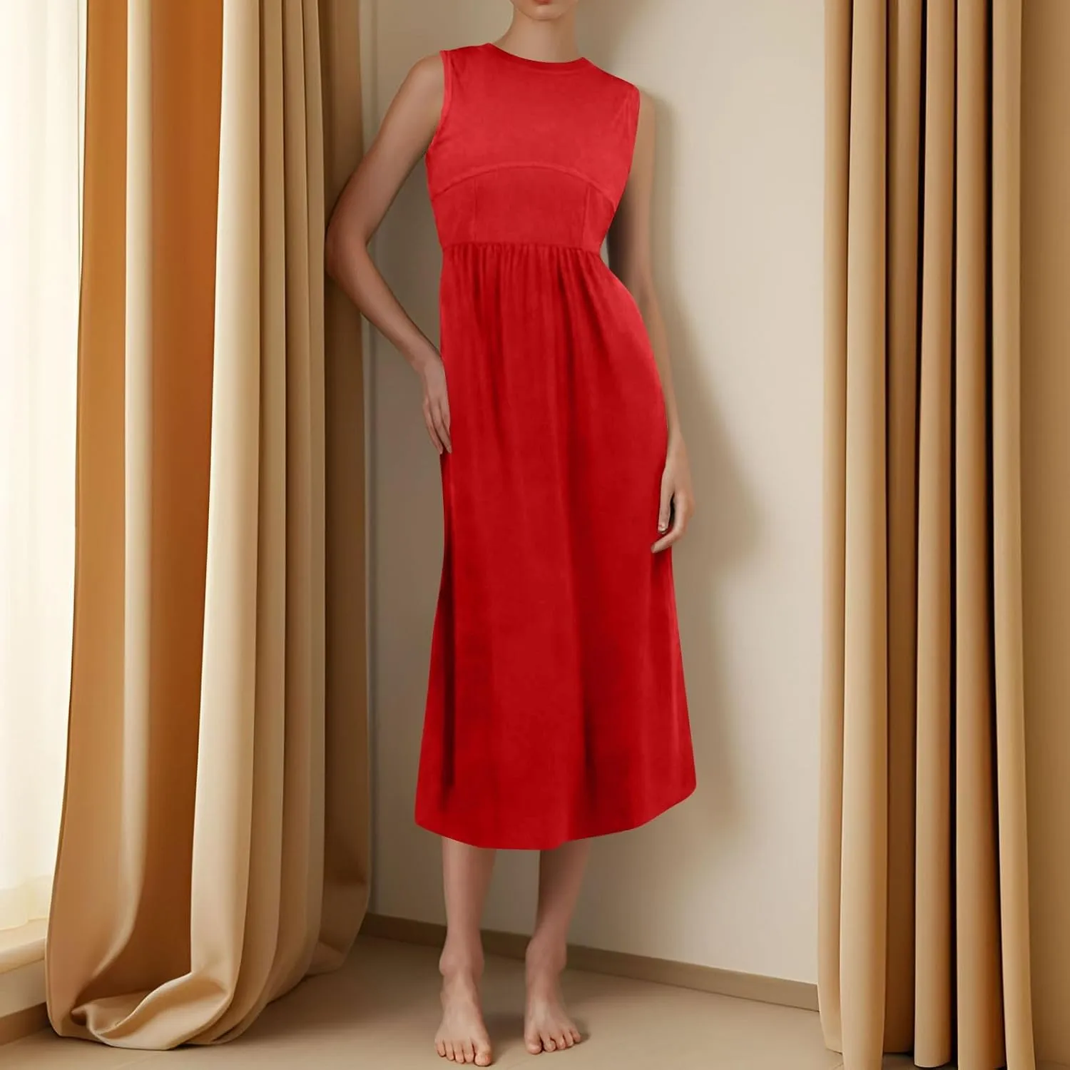Plus Size Dresses for Curvy Women Summer Tank Dress Cute Sundress Sleeveless Wrap Dress Midi Aline Dresses with Pocket