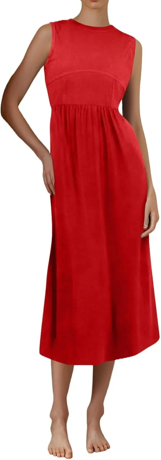 Plus Size Dresses for Curvy Women Summer Tank Dress Cute Sundress Sleeveless Wrap Dress Midi Aline Dresses with Pocket