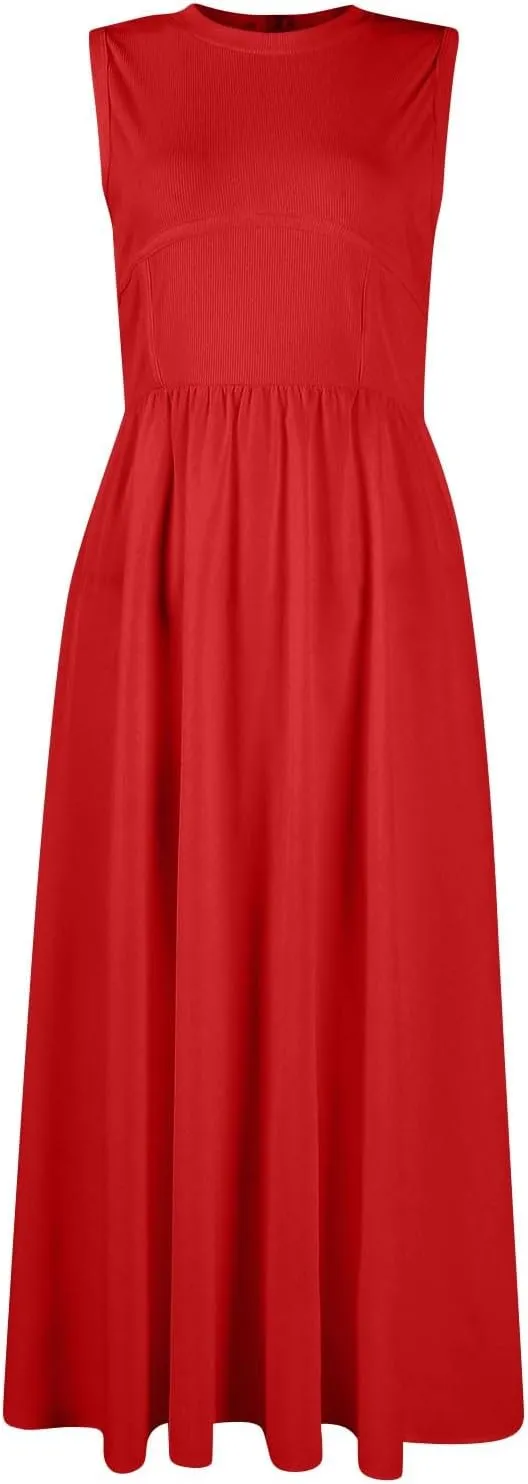 Plus Size Dresses for Curvy Women Summer Tank Dress Cute Sundress Sleeveless Wrap Dress Midi Aline Dresses with Pocket
