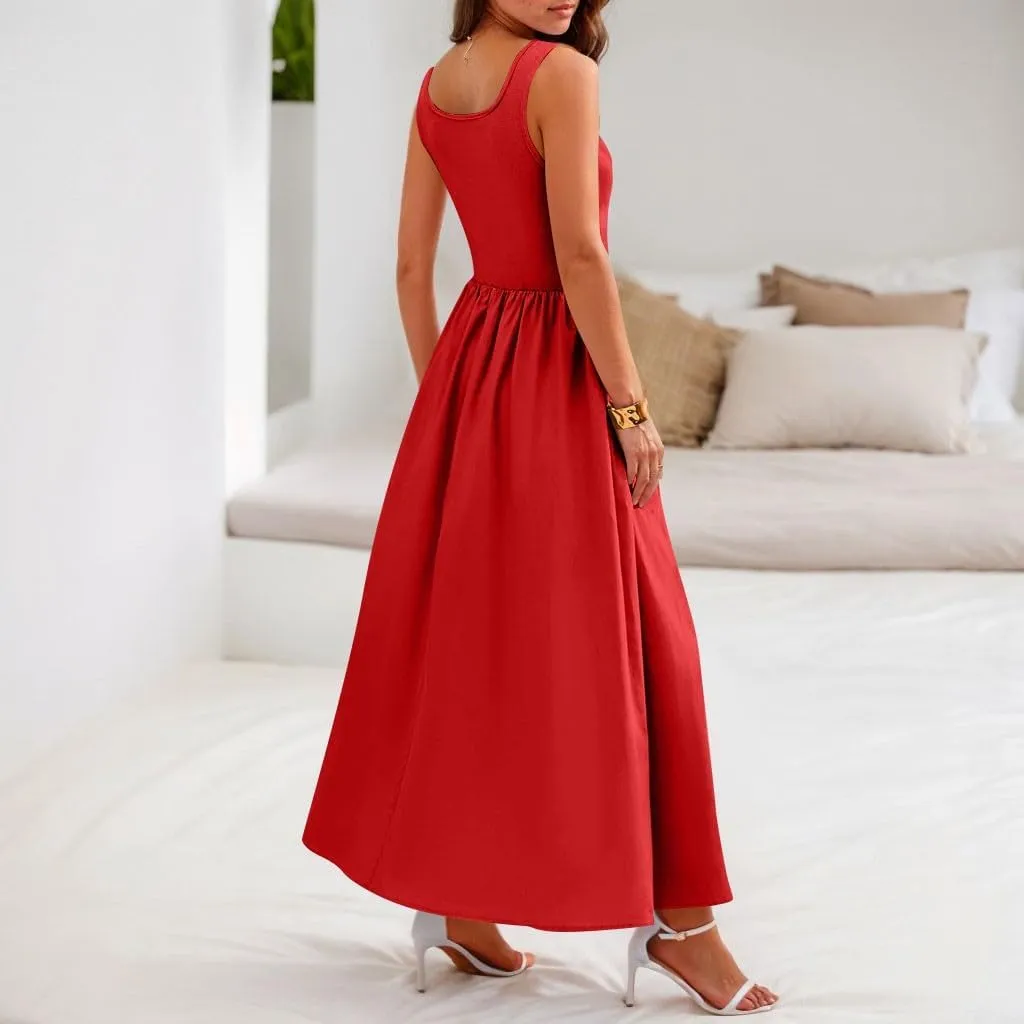 Plus Size Dresses for Curvy Women Summer Tank Dress Cute Sundress Sleeveless Wrap Dress Midi Aline Dresses with Pocket