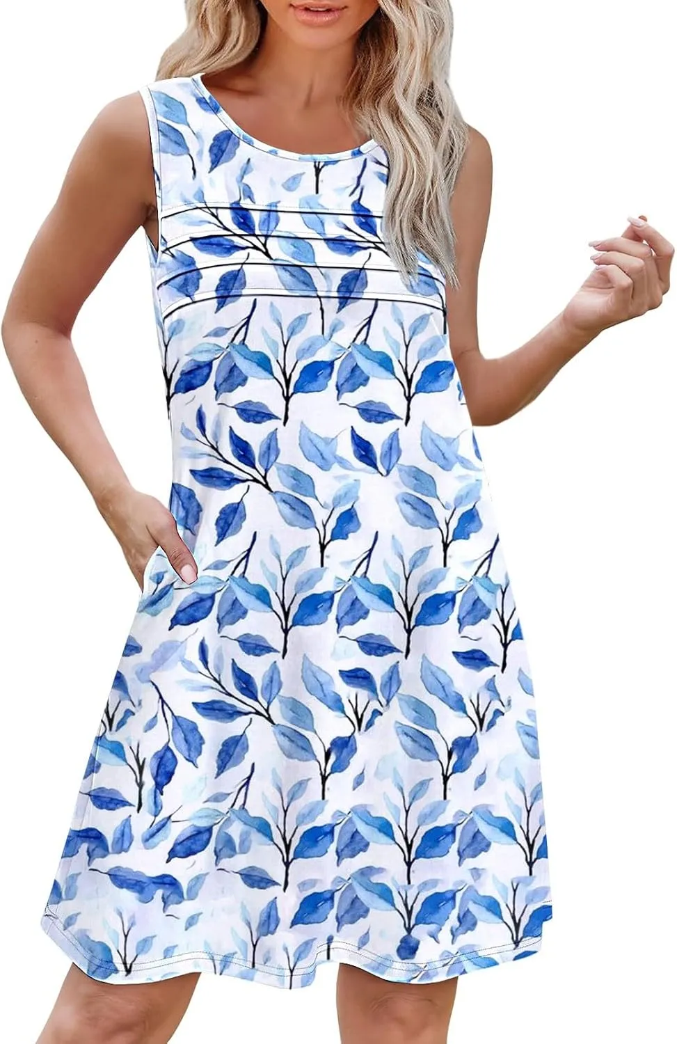 Plus Size Floral Dress Womens with Pockets Summer Casual Tank Dress Sleeveless Midi Beach Dress Cotton Dress Midi