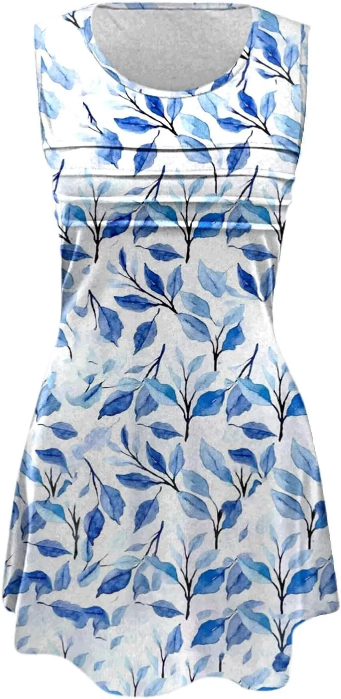 Plus Size Floral Dress Womens with Pockets Summer Casual Tank Dress Sleeveless Midi Beach Dress Cotton Dress Midi