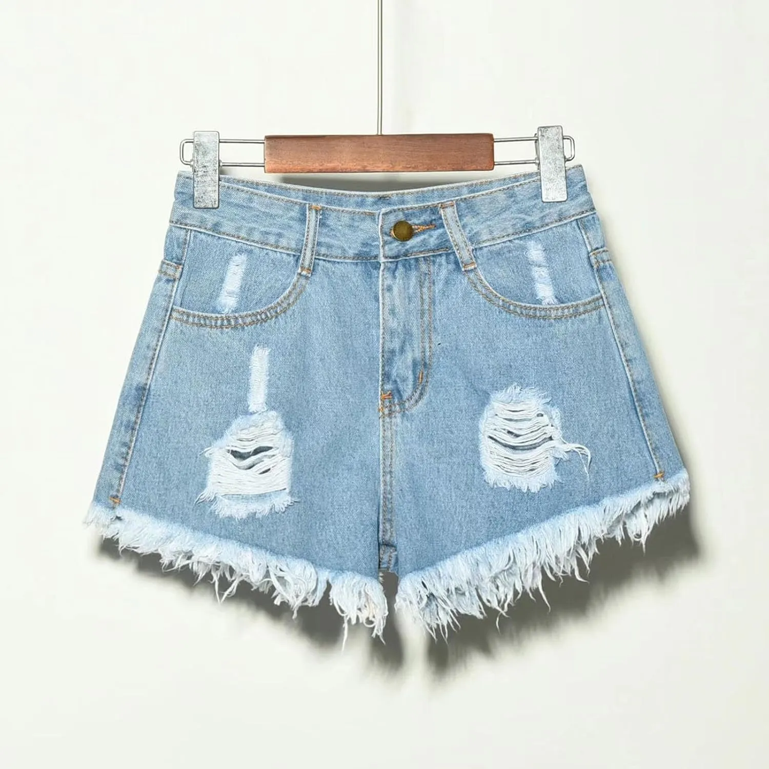 Plus Size Short Jeans for Womens Summer Dressy High Waisted Button Ripped Mini Denim Shorts Lounge Loose Outfit
