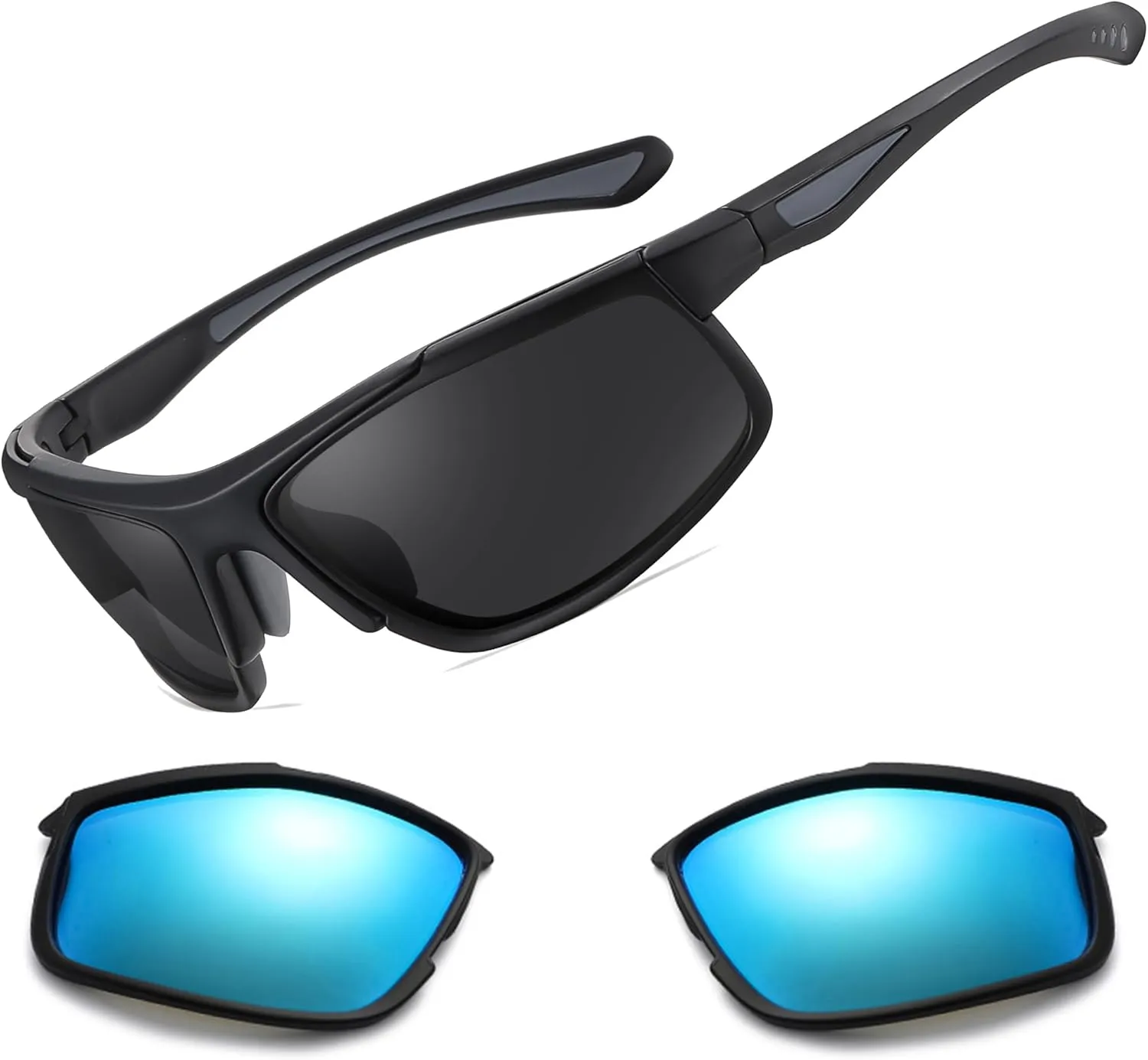 Polarized Night Driving Glasses Unisex NIght Cycling Glasses with Replacement Sunglasses Lens for Daytime