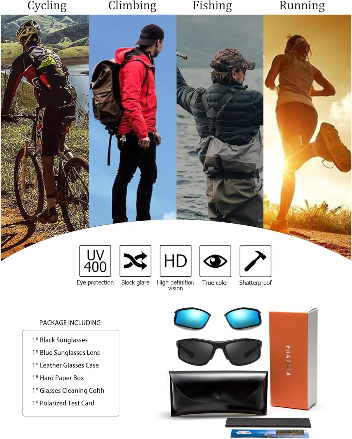 Polarized Night Driving Glasses Unisex NIght Cycling Glasses with Replacement Sunglasses Lens for Daytime
