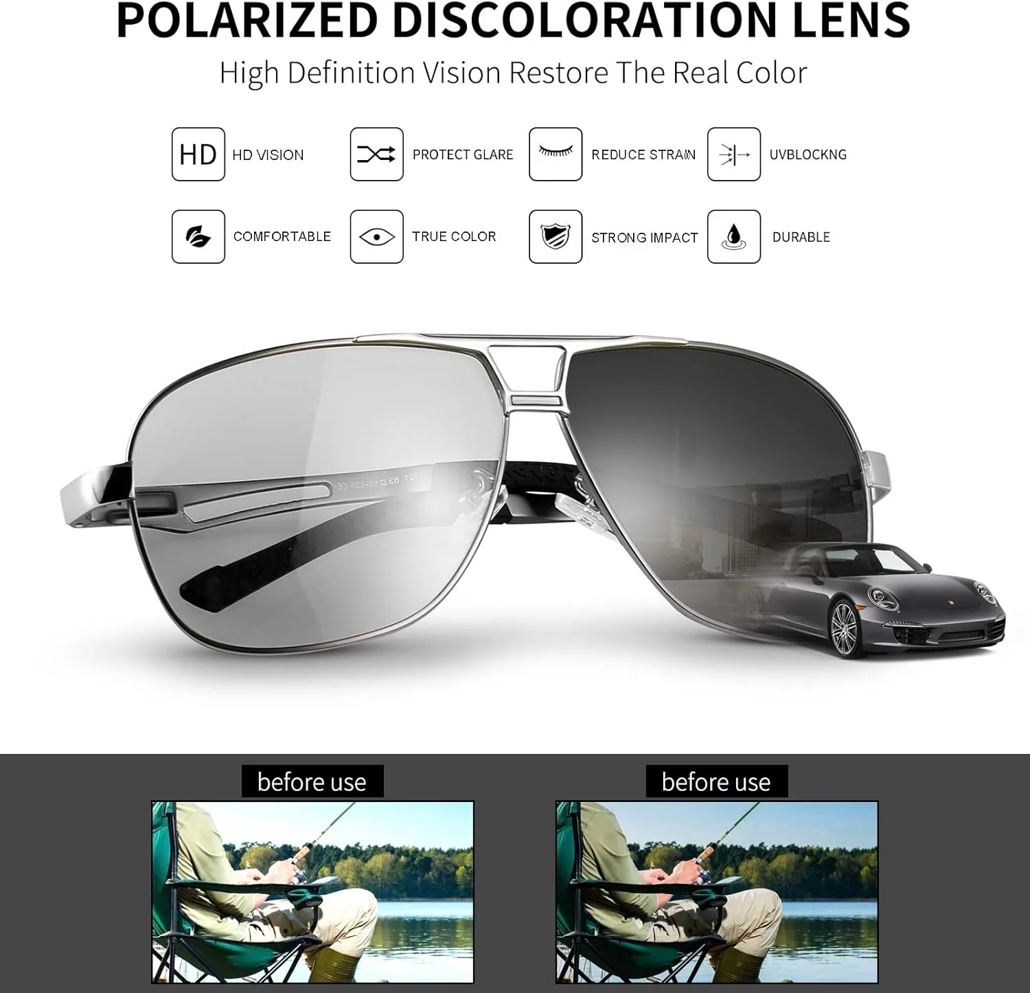 Polarized Photochromic Sunglasses For Men And Women Night Vision Glasses For Driving Cycling UV400 Transition Shades