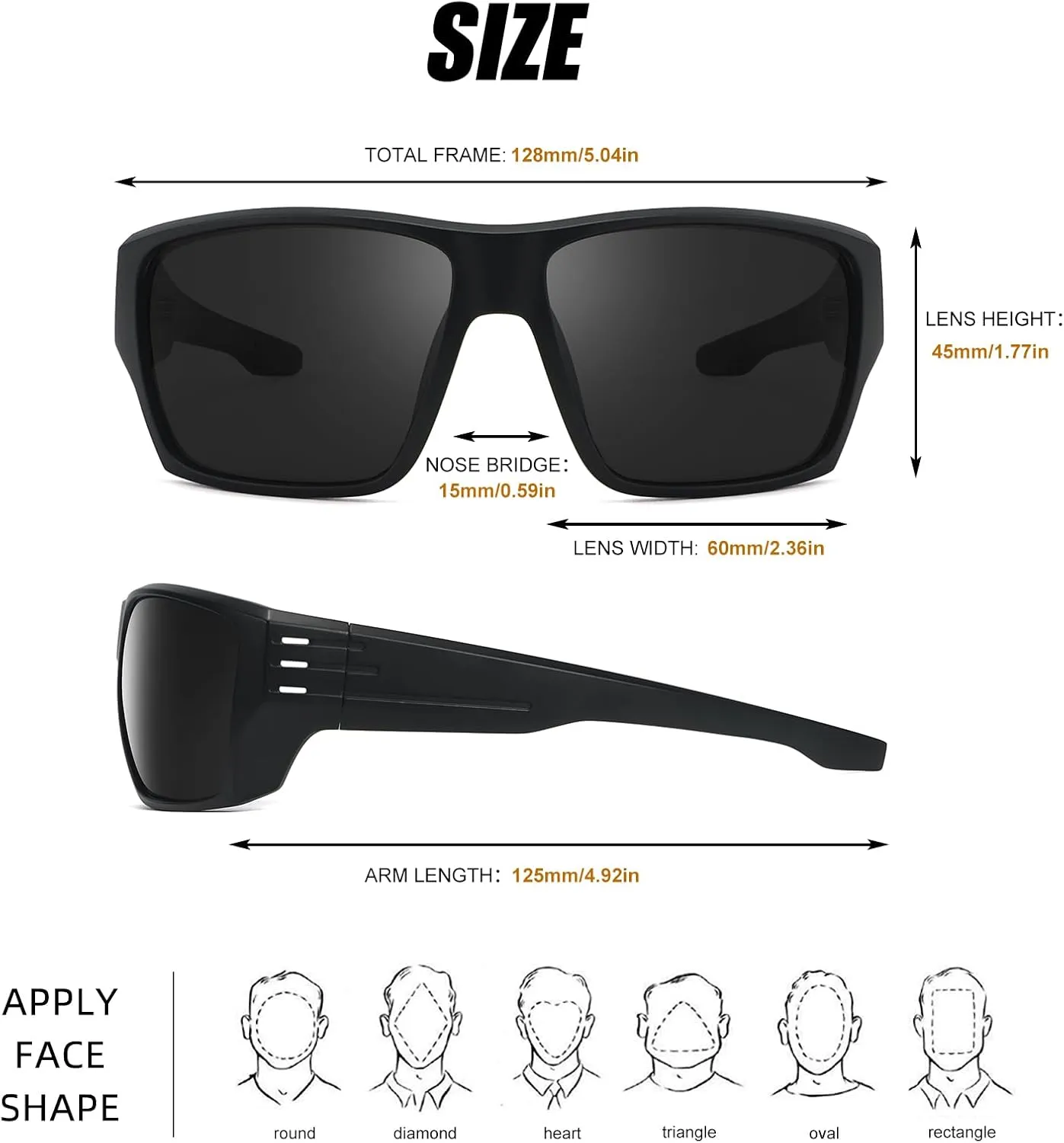 Polarized Sports Sunglasses for Men Women,Square Frame Cycling Fishing Wrap Around Sunglasses UV400 Protection