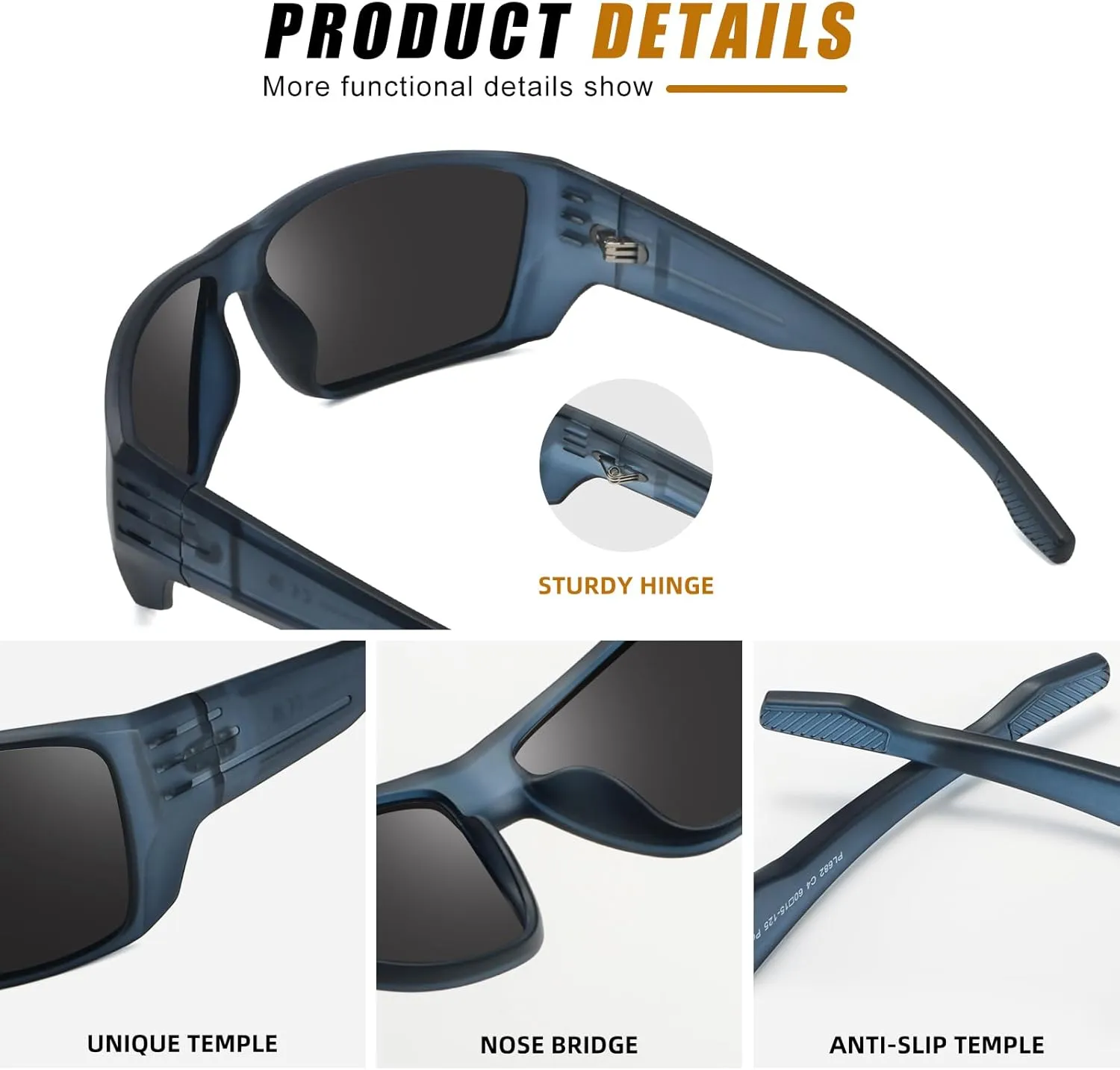 Polarized Sports Sunglasses for Men Women,Square Frame Cycling Fishing Wrap Around Sunglasses UV400 Protection