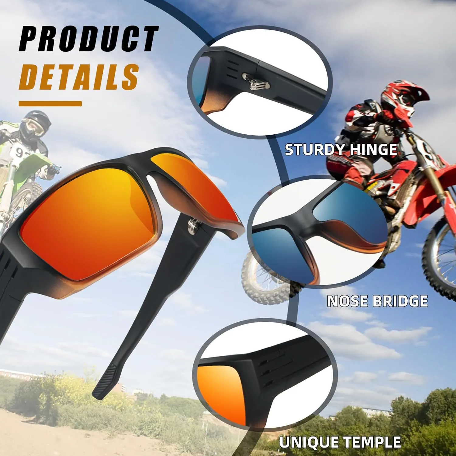 Polarized Sports Sunglasses for Men Women,Square Frame Cycling Fishing Wrap Around Sunglasses UV400 Protection