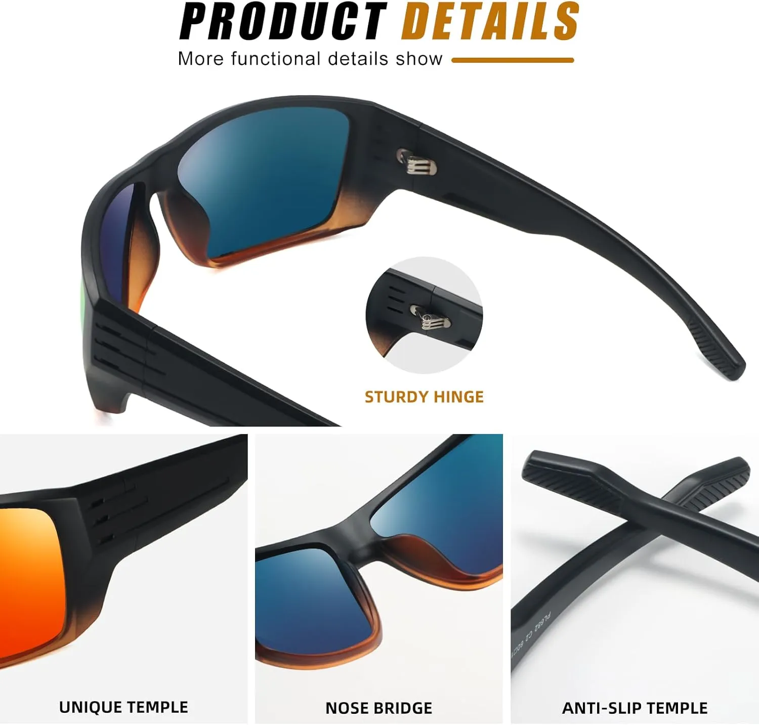 Polarized Sports Sunglasses for Men Women,Square Frame Cycling Fishing Wrap Around Sunglasses UV400 Protection