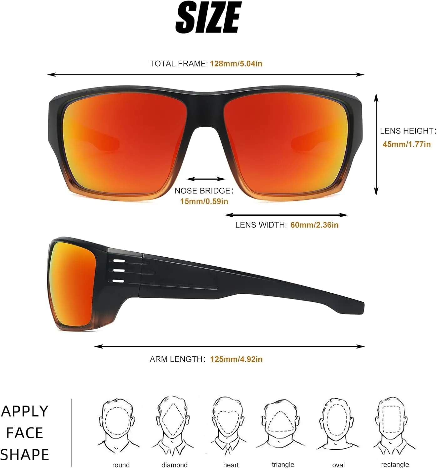 Polarized Sports Sunglasses for Men Women,Square Frame Cycling Fishing Wrap Around Sunglasses UV400 Protection