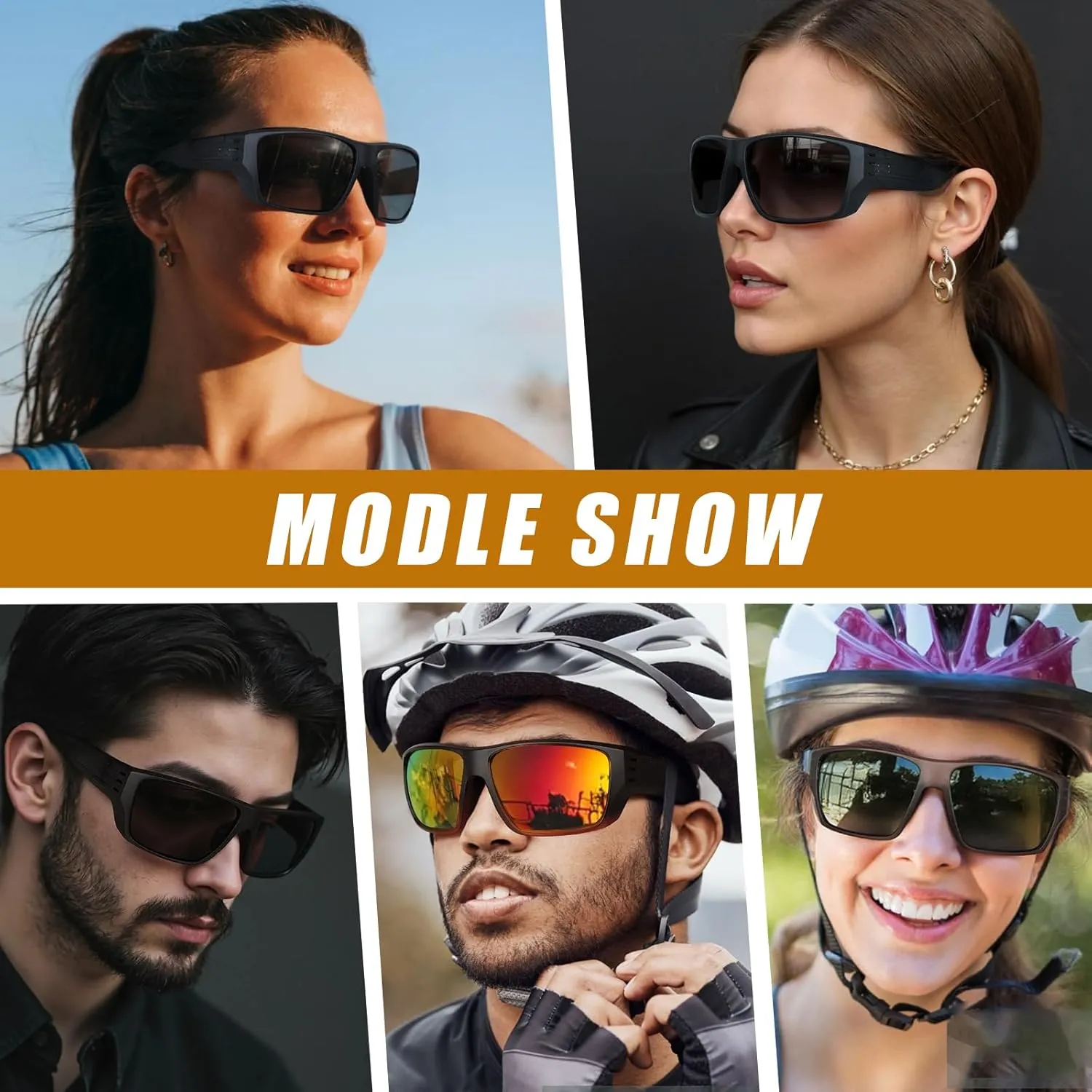 Polarized Sports Sunglasses for Men Women,Square Frame Cycling Fishing Wrap Around Sunglasses UV400 Protection