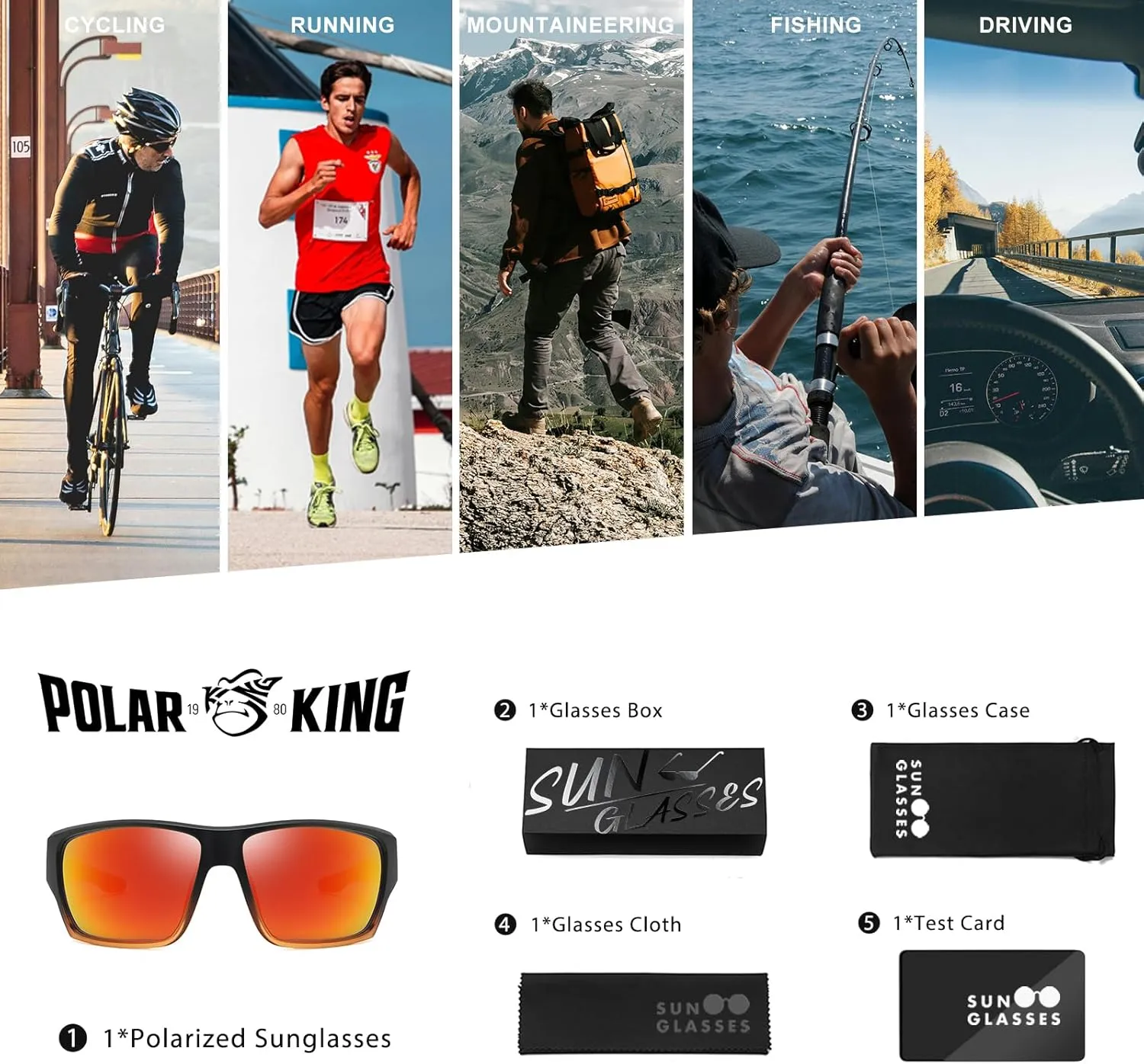 Polarized Sports Sunglasses for Men Women,Square Frame Cycling Fishing Wrap Around Sunglasses UV400 Protection