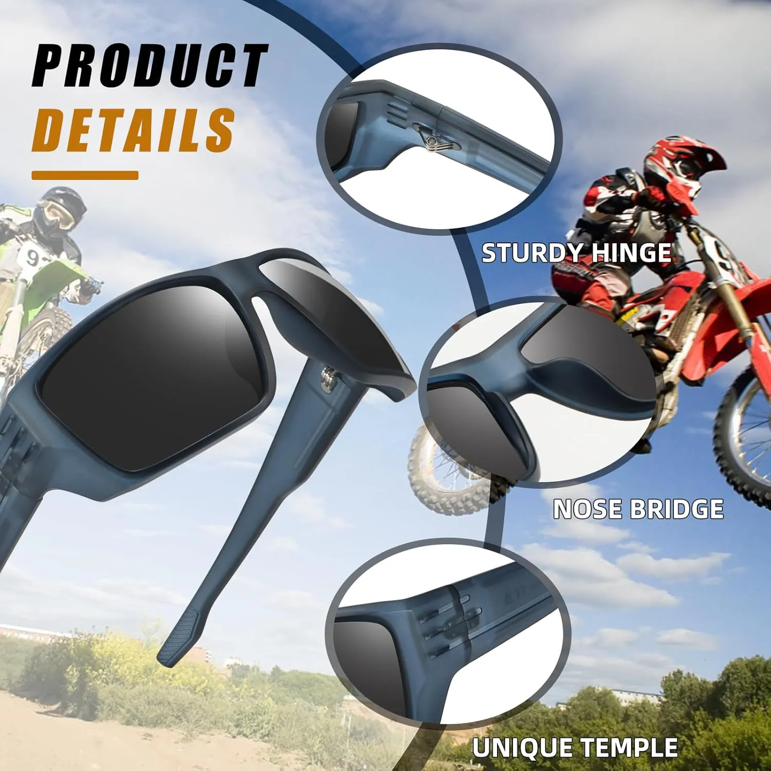 Polarized Sports Sunglasses for Men Women,Square Frame Cycling Fishing Wrap Around Sunglasses UV400 Protection
