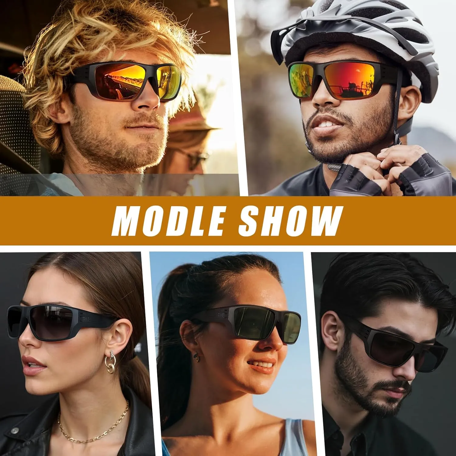 Polarized Sports Sunglasses for Men Women,Square Frame Cycling Fishing Wrap Around Sunglasses UV400 Protection