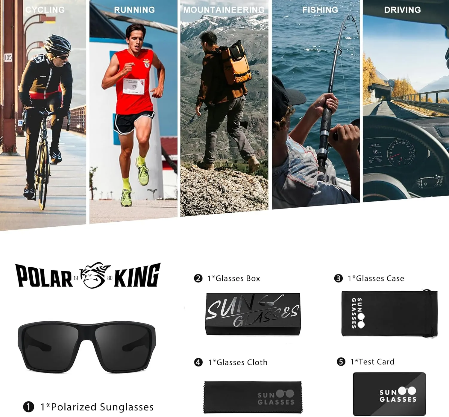 Polarized Sports Sunglasses for Men Women,Square Frame Cycling Fishing Wrap Around Sunglasses UV400 Protection