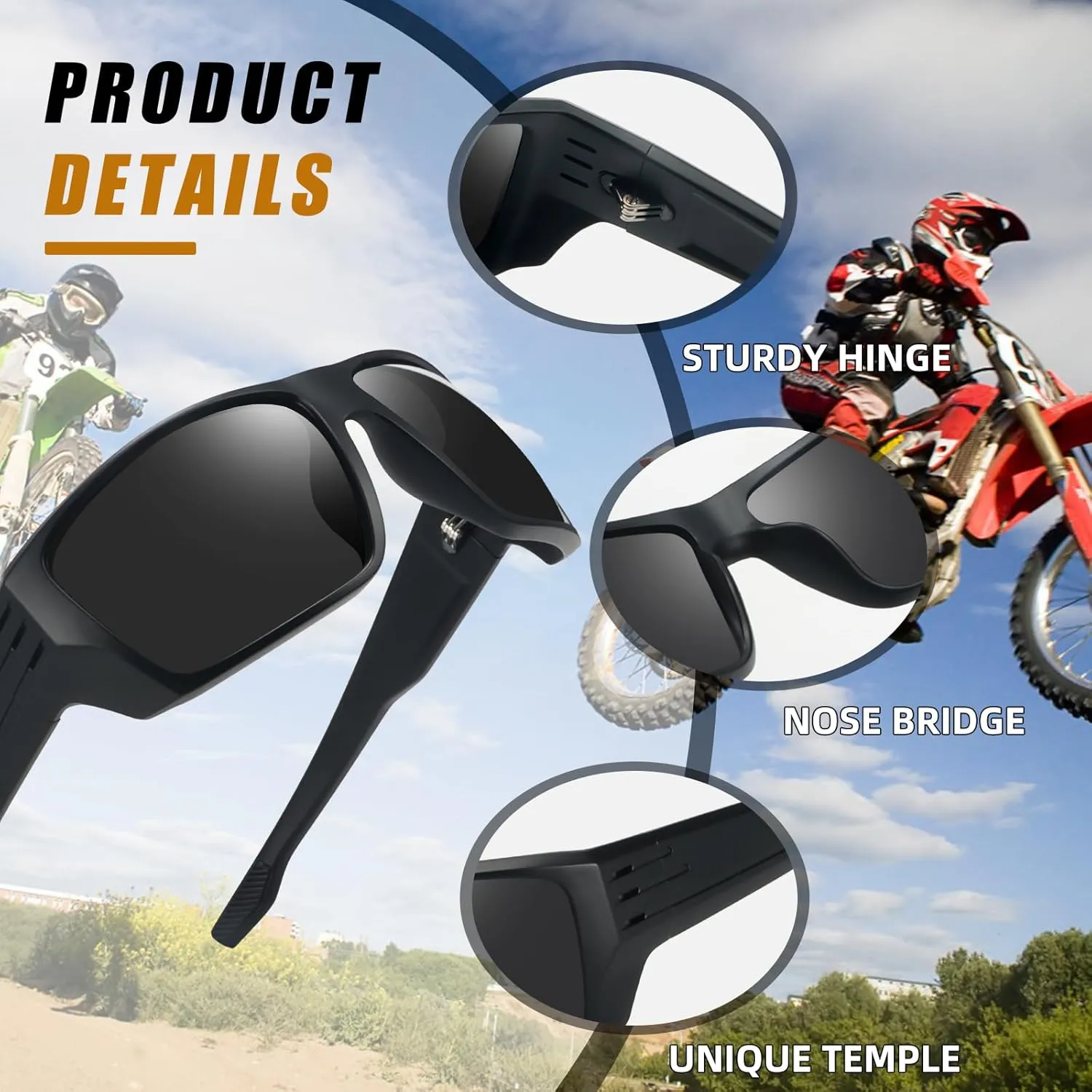 Polarized Sports Sunglasses for Men Women,Square Frame Cycling Fishing Wrap Around Sunglasses UV400 Protection