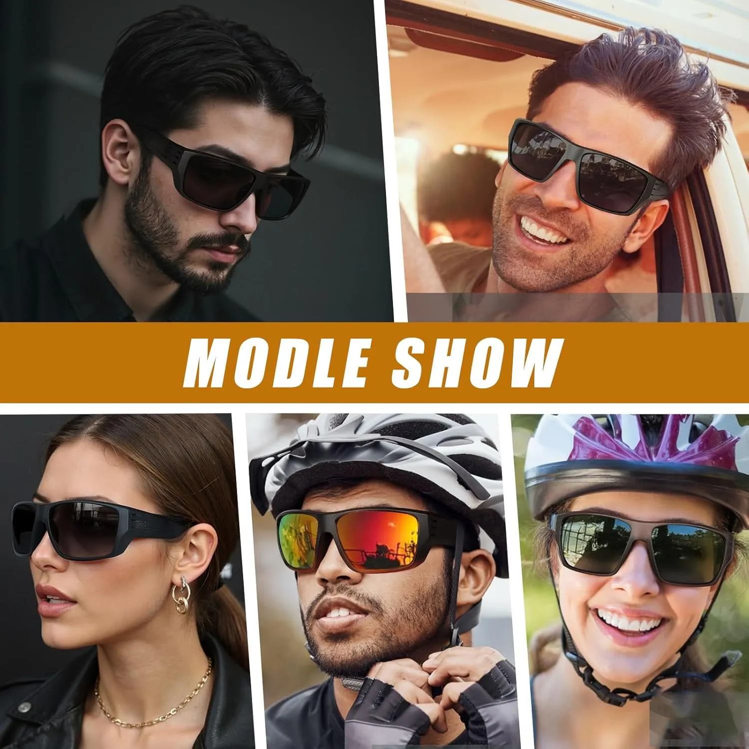 Polarized Sports Sunglasses for Men Women,Square Frame Cycling Fishing Wrap Around Sunglasses UV400 Protection
