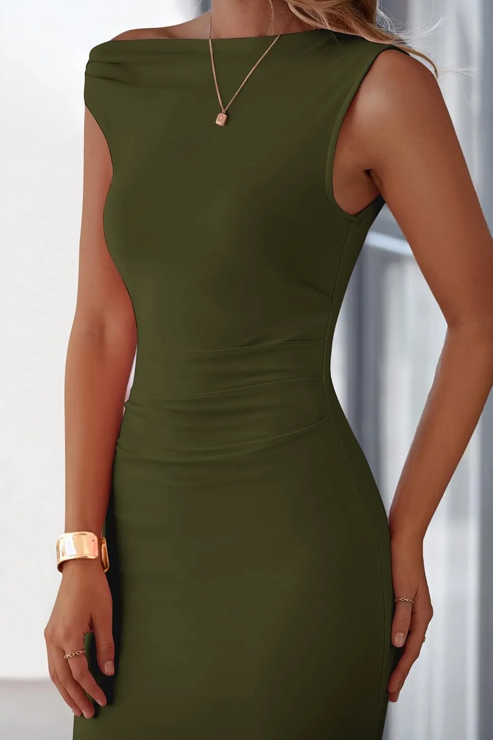 PRETTYGARDEN 2025 Women Summer Formal Maxi Dresses Sleeveless One Shoulder Bodycon Ruched Mesh Wedding Guest Cocktail Dress