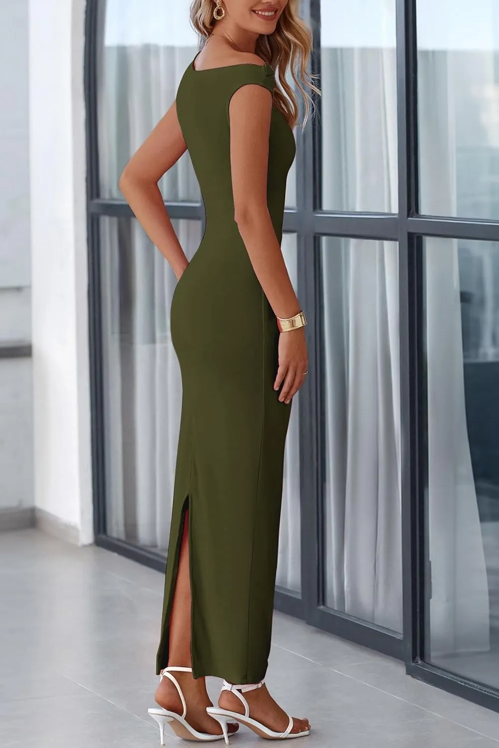 PRETTYGARDEN 2025 Women Summer Formal Maxi Dresses Sleeveless One Shoulder Bodycon Ruched Mesh Wedding Guest Cocktail Dress