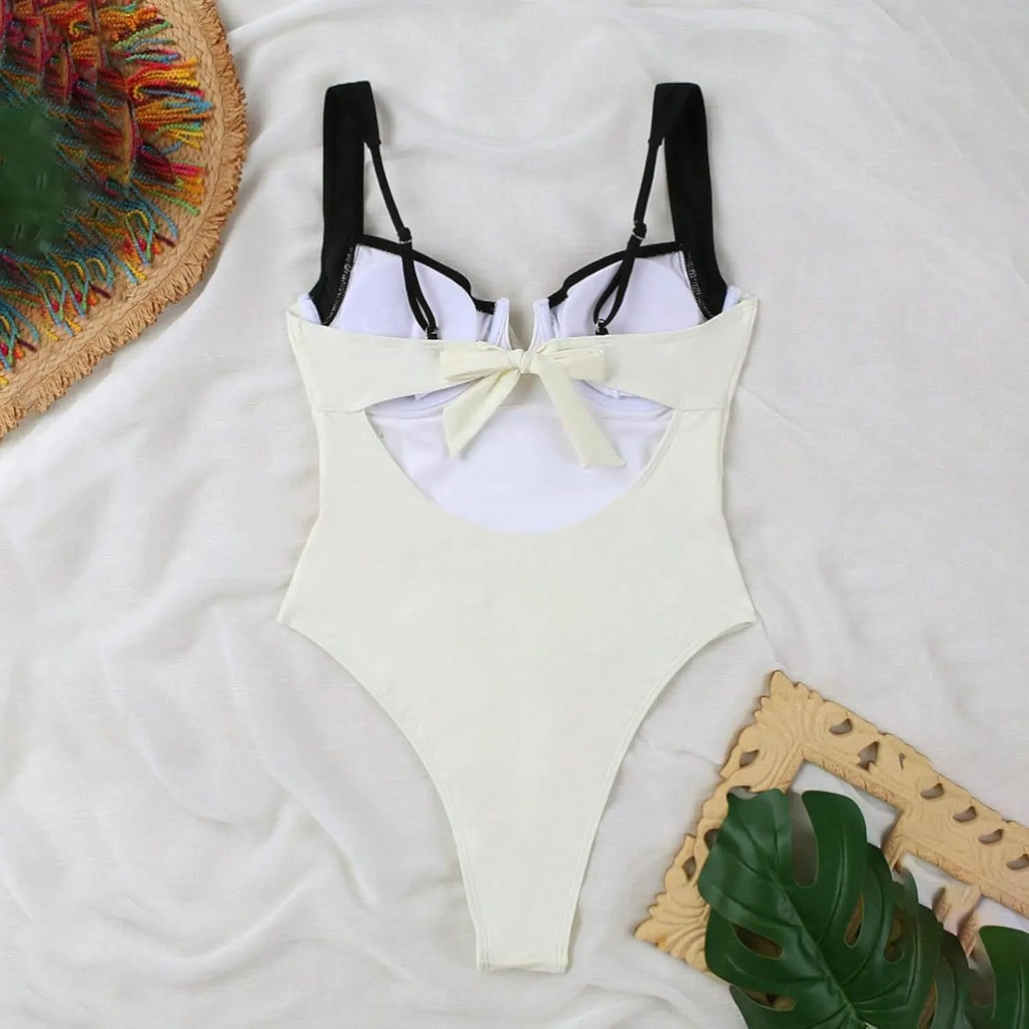 PTOLOCIF Monokini Swimsuits for Women Strapless Bandeau Bathing Suits Retro Bathing Suit Full Coverage Slimming Swimwear