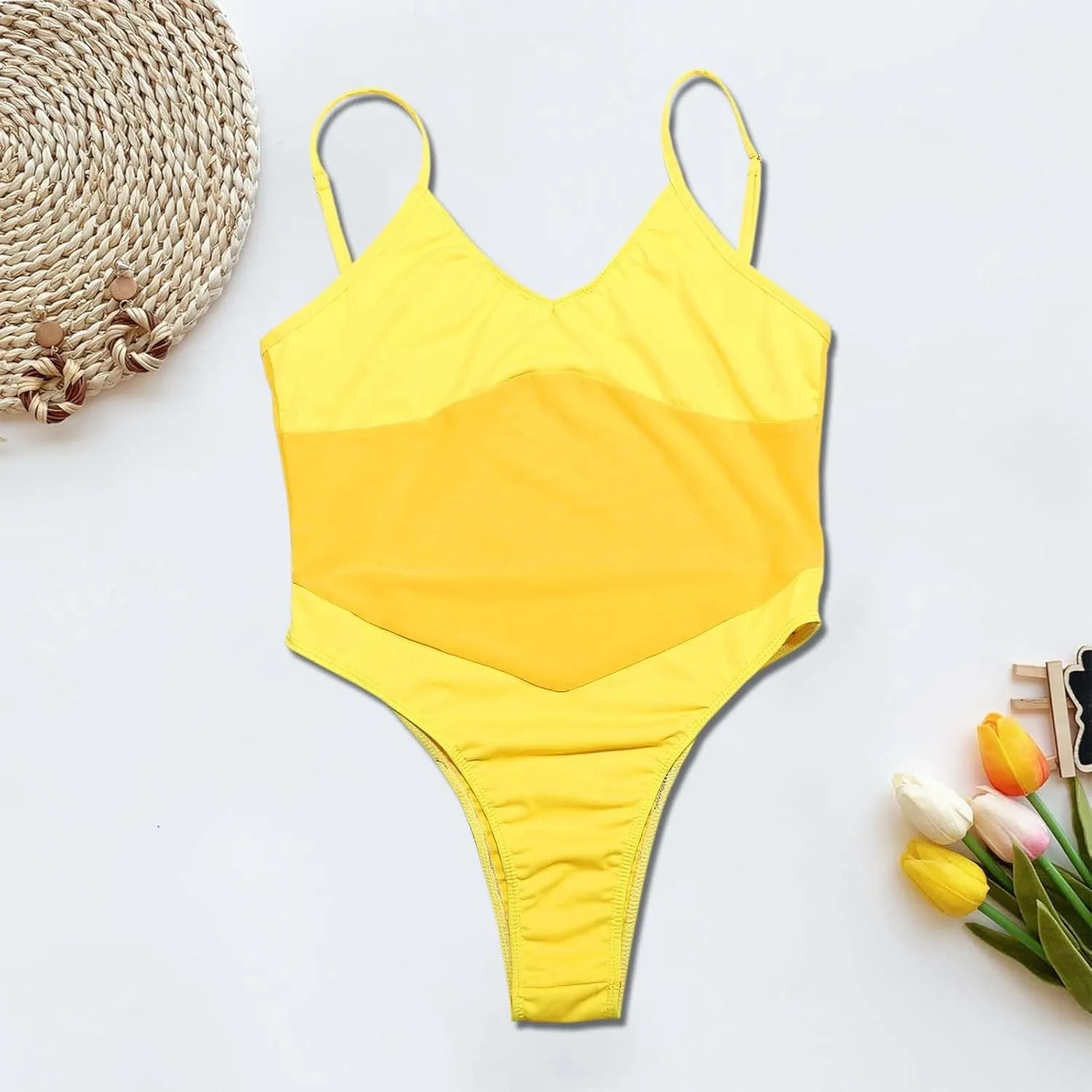 PTOLOCIF Womens One Piece Swimsuit Full Coverage Bathing Suit Sexy Mesh Tummy Control Swimsuit Slimming Scoop Neck Swimwear