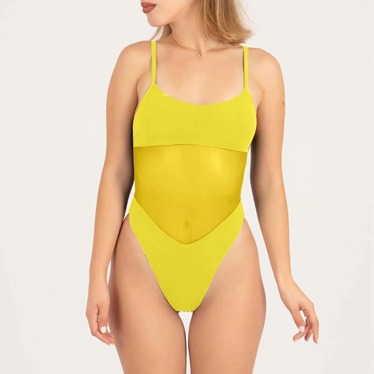 PTOLOCIF Womens One Piece Swimsuit Full Coverage Bathing Suit Sexy Mesh Tummy Control Swimsuit Slimming Scoop Neck Swimwear