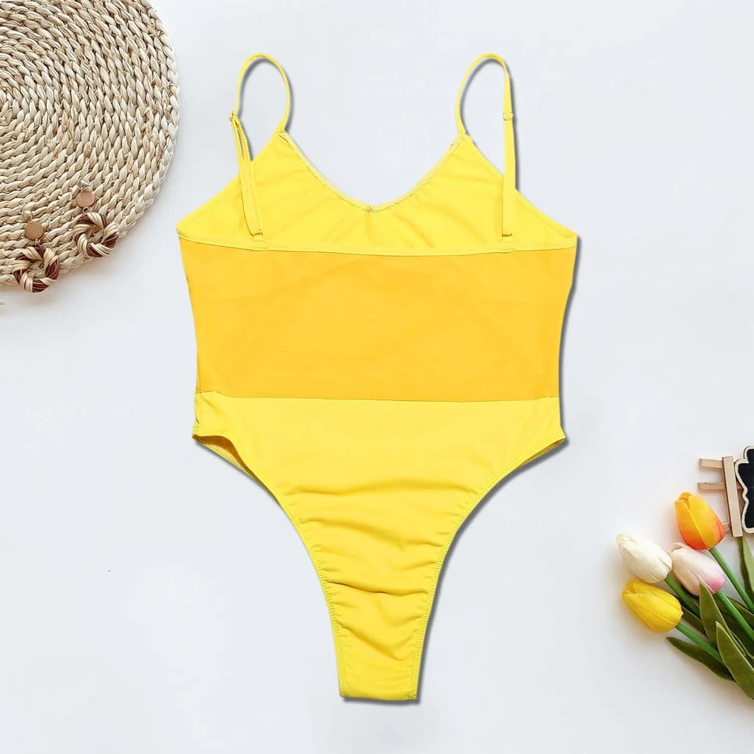 PTOLOCIF Womens One Piece Swimsuit Full Coverage Bathing Suit Sexy Mesh Tummy Control Swimsuit Slimming Scoop Neck Swimwear