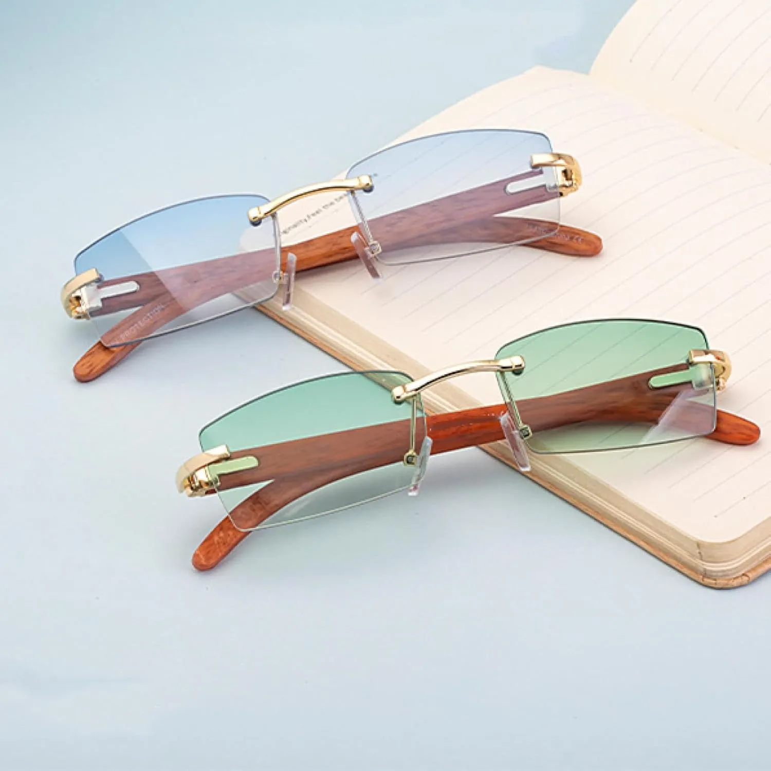 Punk Rimless Rectangle Sunglasses Men Fashion Vintage Glasses for Male Frameless Eyewear Uv400