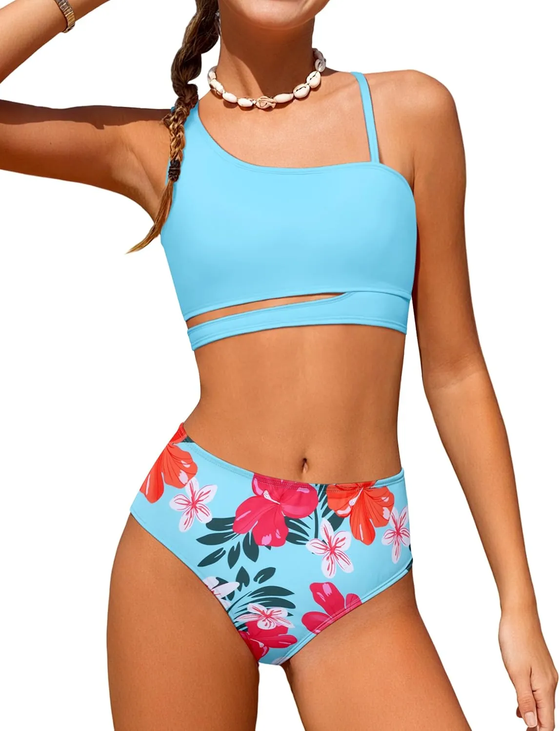 Queenstyle Girls Swimsuits Bikini Set Kids Cutout Bathing Suit Bikini Top Two Piece Girls' Swimwear