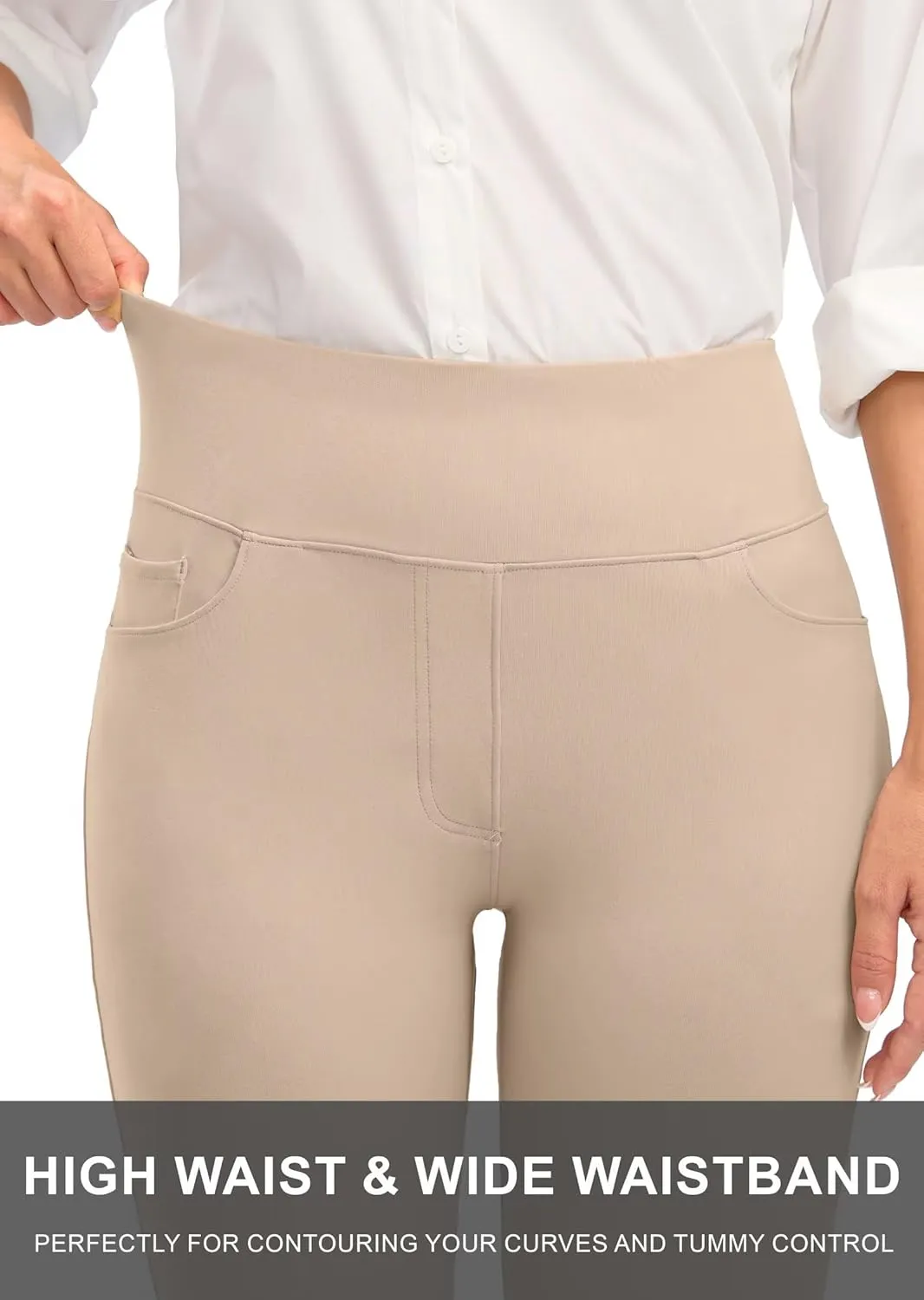 Rammus Womens High Waist Dress Pants with Pockets Business Casual Work Pants for Women Stretchy Skinny Slacks for Office