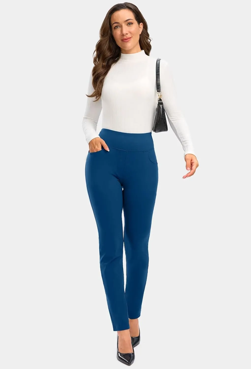 Rammus Womens High Waist Dress Pants with Pockets Business Casual Work Pants for Women Stretchy Skinny Slacks for Office