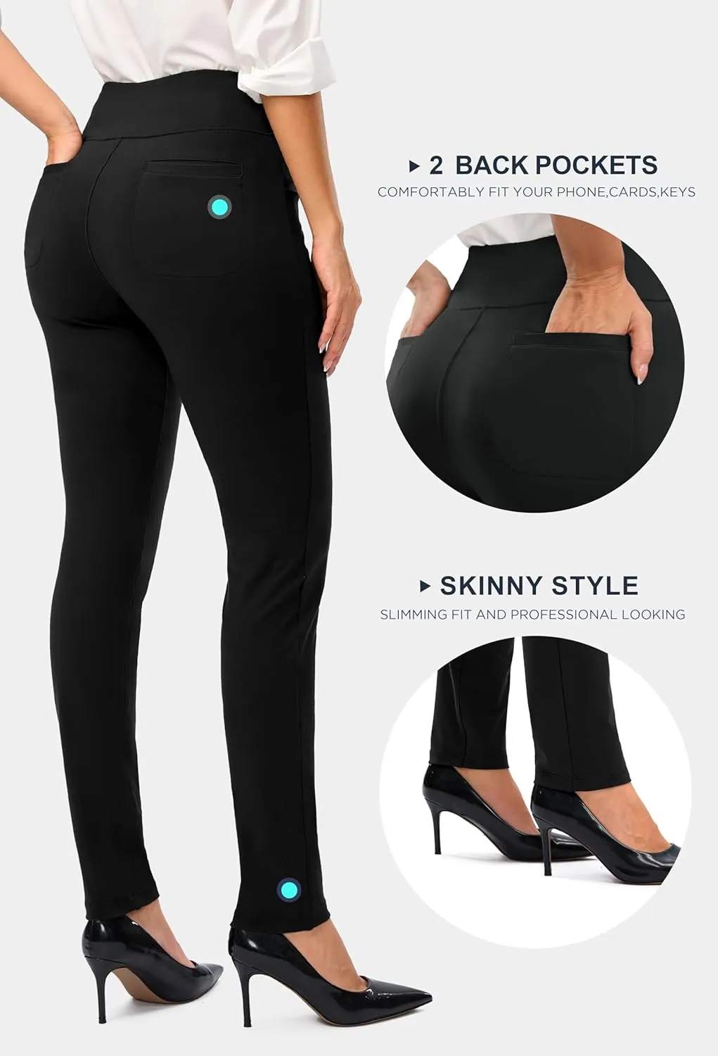 Rammus Womens High Waist Dress Pants with Pockets Business Casual Work Pants for Women Stretchy Skinny Slacks for Office