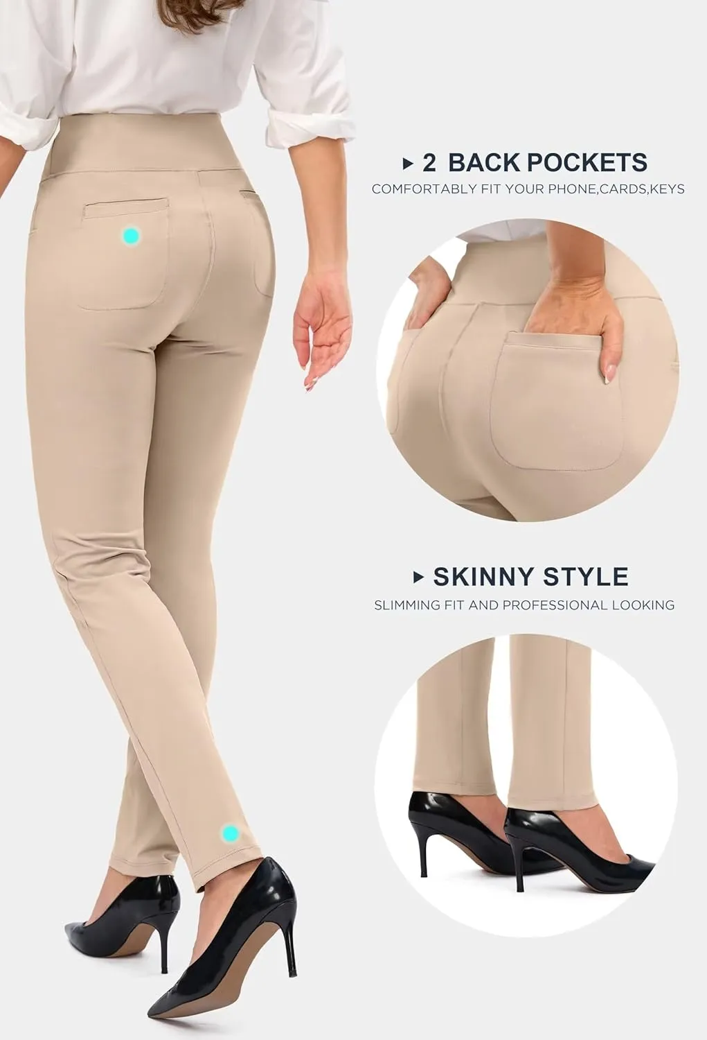 Rammus Womens High Waist Dress Pants with Pockets Business Casual Work Pants for Women Stretchy Skinny Slacks for Office