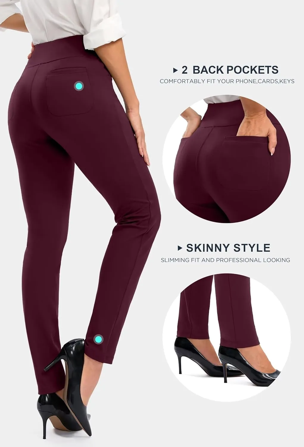 Rammus Womens High Waist Dress Pants with Pockets Business Casual Work Pants for Women Stretchy Skinny Slacks for Office