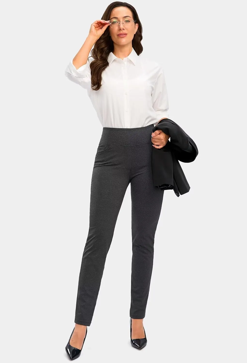 Rammus Womens High Waist Dress Pants with Pockets Business Casual Work Pants for Women Stretchy Skinny Slacks for Office