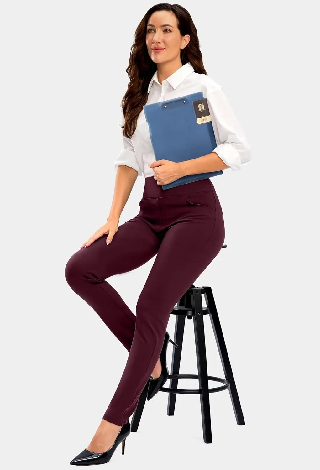 Rammus Womens High Waist Dress Pants with Pockets Business Casual Work Pants for Women Stretchy Skinny Slacks for Office