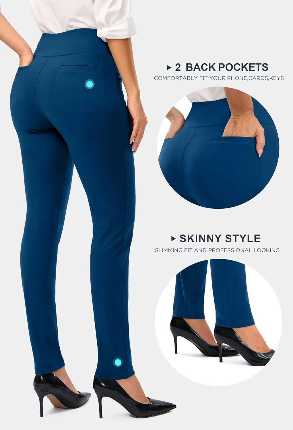 Rammus Womens High Waist Dress Pants with Pockets Business Casual Work Pants for Women Stretchy Skinny Slacks for Office