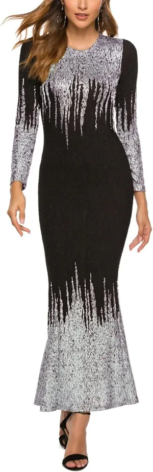 Resnan Women's Bronzing High Waist Dress Slim fit Pencil Long Sleeves Party Summer Bodycon Sexy Midi Evening Dress