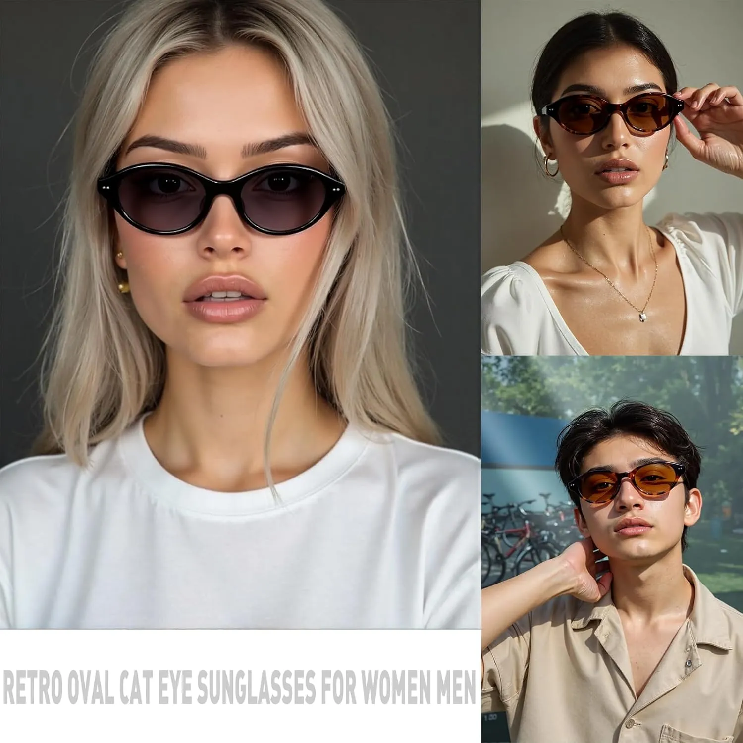 Retro Oval Sunglasses for Women Men Vintage 90s Trendy Y2K Narrow Cat Eye Chic Rivets Deco UV Protection Sun Glasses
