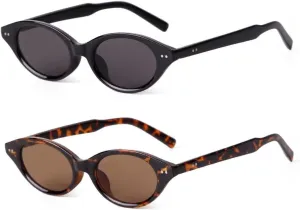 Retro Oval Sunglasses for Women Men Vintage 90s Trendy Y2K Narrow Cat Eye Chic Rivets Deco UV Protection Sun Glasses
