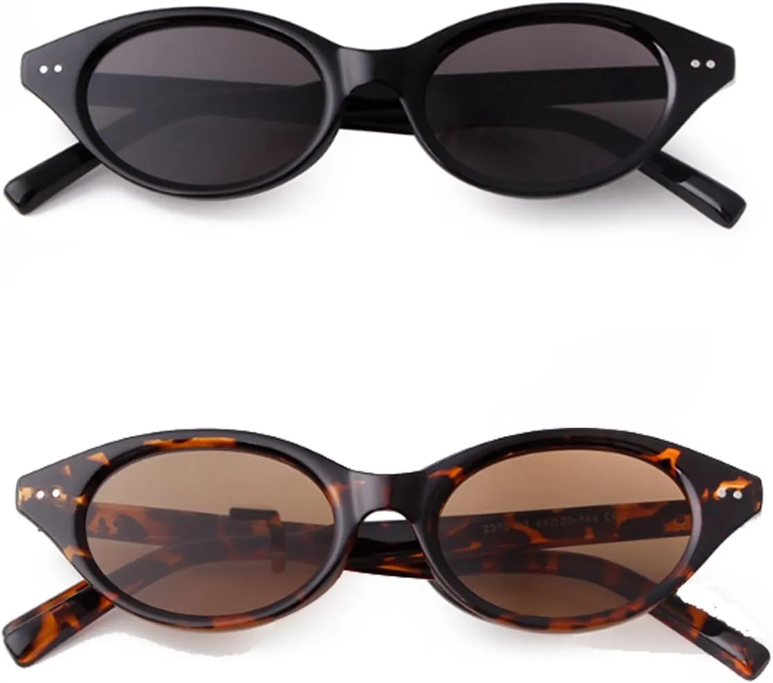 Retro Oval Sunglasses for Women Men Vintage 90s Trendy Y2K Narrow Cat Eye Chic Rivets Deco UV Protection Sun Glasses