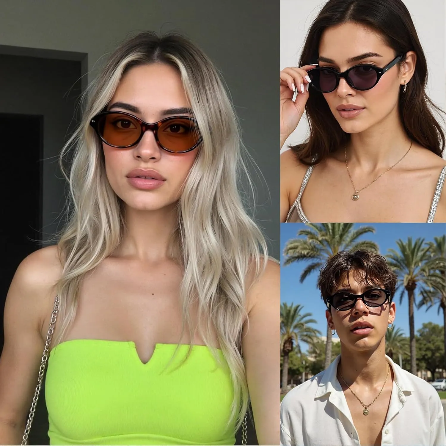 Retro Oval Sunglasses for Women Men Vintage 90s Trendy Y2K Narrow Cat Eye Chic Rivets Deco UV Protection Sun Glasses